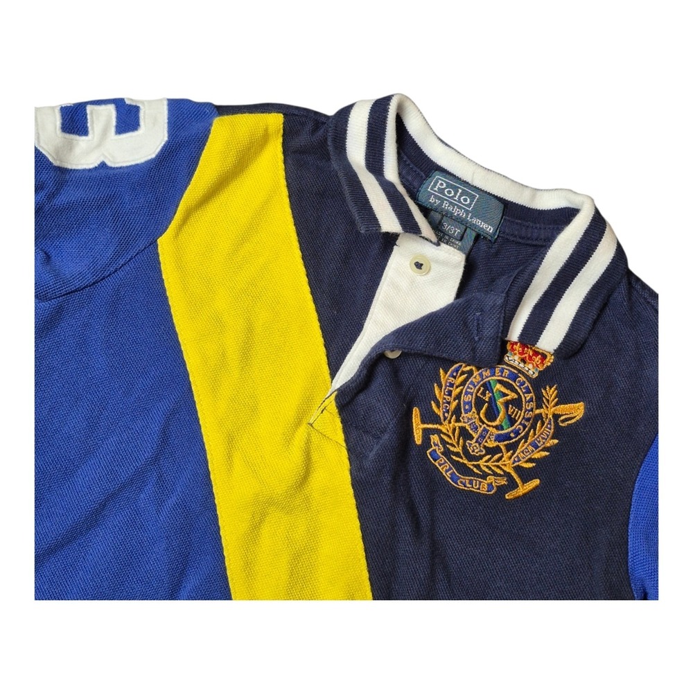 Polo by Ralph Lauren‎ Boys 3T Crest Polo Shirt Blue Yellow Colorblock Cotton
